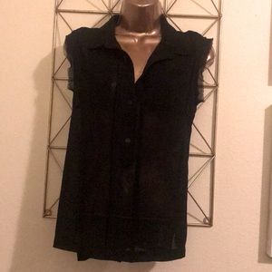 Button Down Petal Sleeve Work Blouse